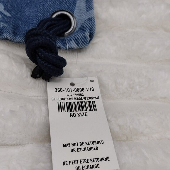 Hollister Denim Drawstring Backpack Cinch Bag Blue Logo Print Y2K - Picture 5 of 7